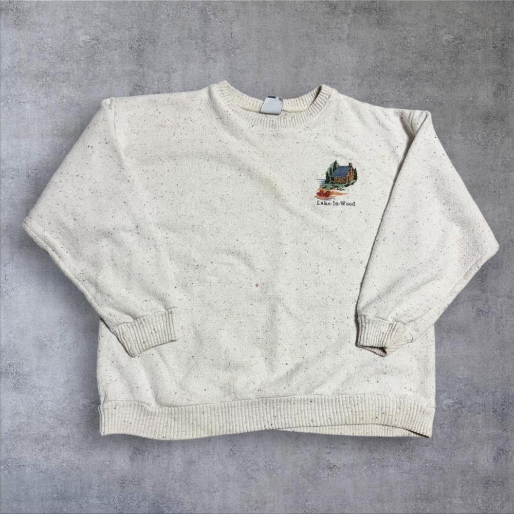 Vintage Art Unlimited Oatmeal Lake In Woods Pullover Woman's Sweater‎ Med